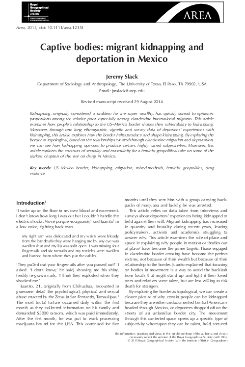 (PDF) Captive Bodies: Migrant Kidnapping and Deportation on the Border