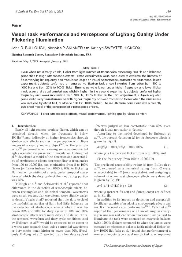 (PDF) Visual Task Performance and Perceptions of Lighting Quality Under ...