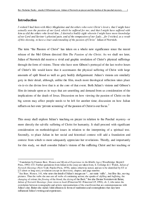 Julian of Norwich on Prayer and the Passion of Christ