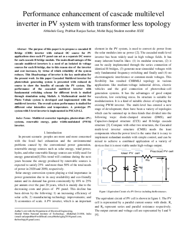 (PDF) Performance enhancement of cascade multilevel inverter in PV ...