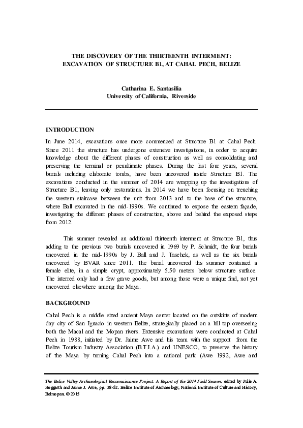 BVAR 2014 Santasilia: The Discovery of the Thirteenth Interment: Excavation of Structure B1, at Cahal Pech, Belize