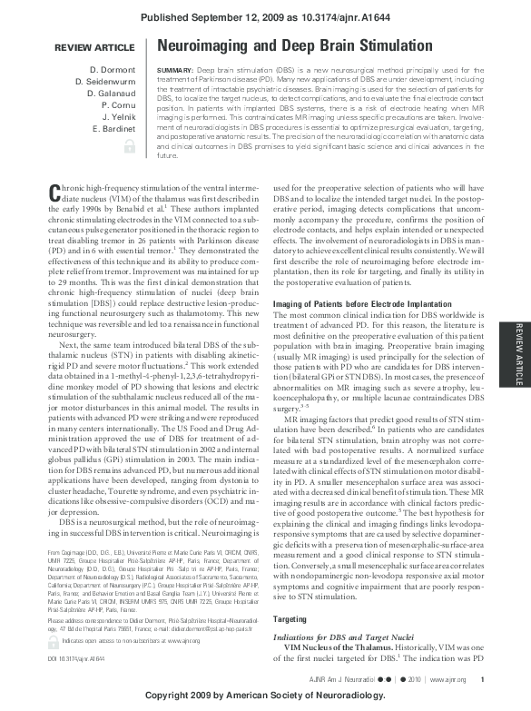 (PDF) REVIEW ARTICLE Neuroimaging and Deep Brain Stimulation