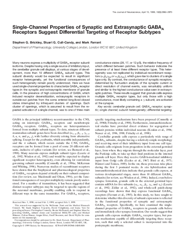 (PDF) Single-Channel Properties of Synaptic and Extrasynaptic GABAA ...