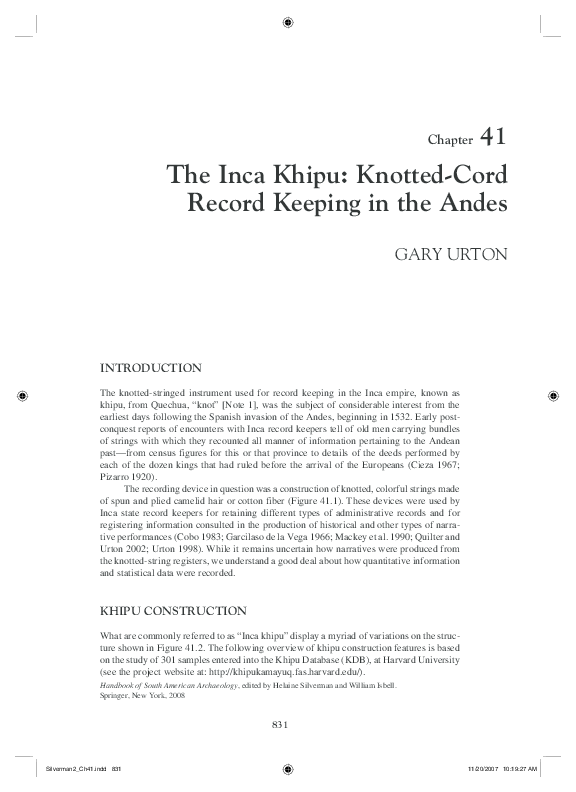 (PDF) The Inka Khipu: Knotted-cord Record Keeping in the Ancient Andes
