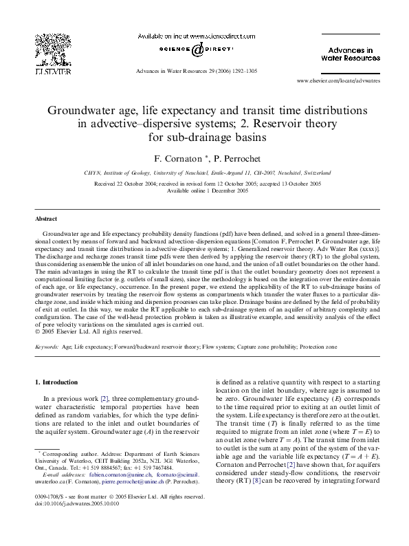 (PDF) Groundwater age, life expectancy and transit time distributions