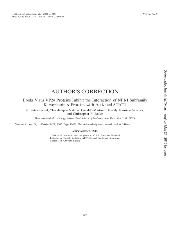 (PDF) AUTHOR'S CORRECTION Ebola Virus VP24 Proteins (PDF) AUTHOR'S CORRECTION Ebola Virus VP24 Proteins