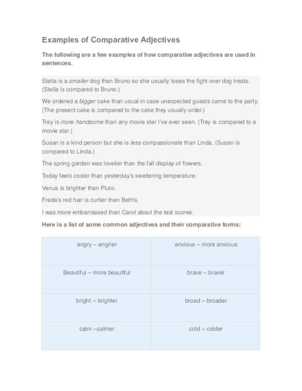 (DOC) Examples of Comparative Adjectives