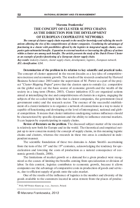 (PDF) Marzena Frankowska THE CONCEPT OF CLUSTER SUPPLY CHAINS AS THE ...