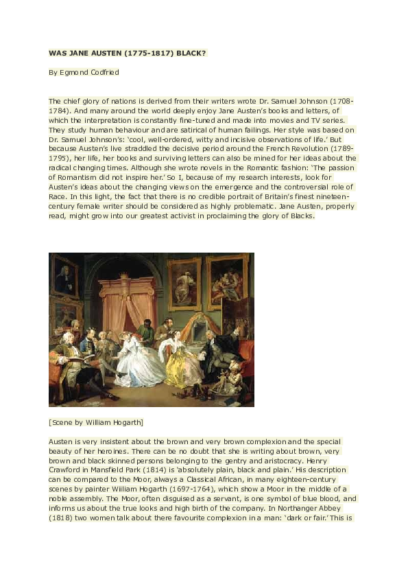 (DOC) WAS JANE AUSTEN (17751817) BLACK? Egmond Codfried Academia.edu