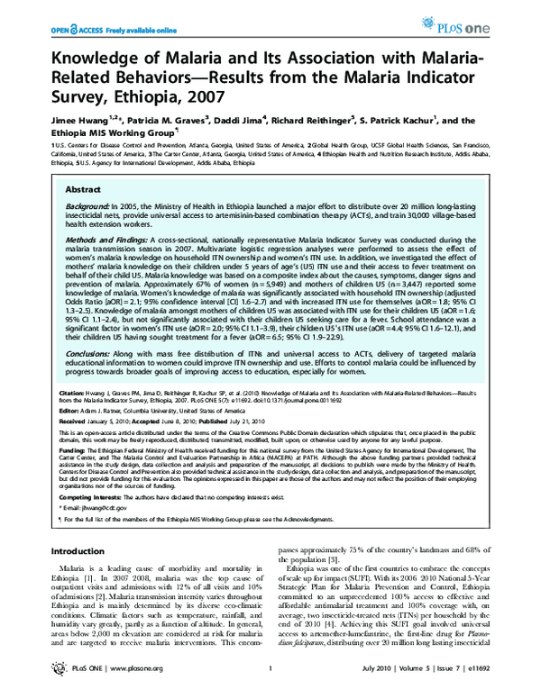 (PDF) Knowledge of Malaria and Its Association with Malaria-Related ...