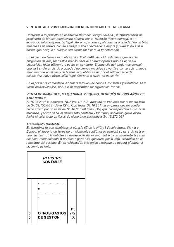 Venta de activo fijo caballero bustamante