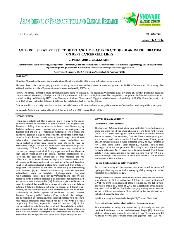 (PDF) Antiproliferative Effect of Ethanolic Leaf Extract of Solanum ...
