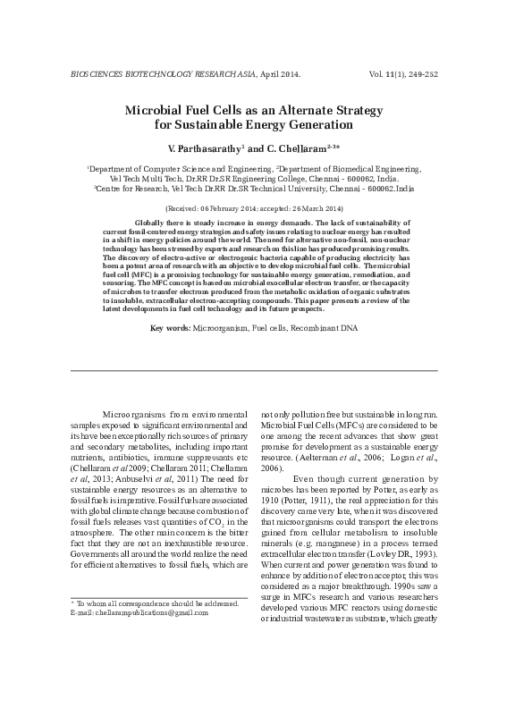 (PDF) Microbial Fuel Cells as an Alternate Strategy for Sustainable ...