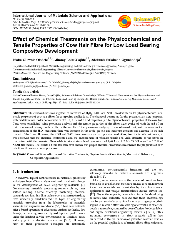 (PDF) Effect of Chemical Treatments on the Physicochemical and Tensile ...