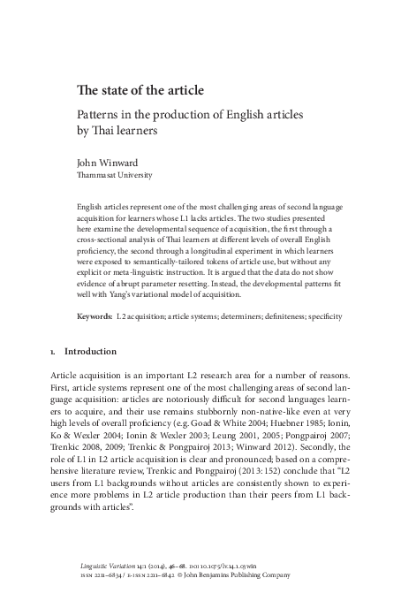 (PDF) The state of the article Patterns in the production of English ...