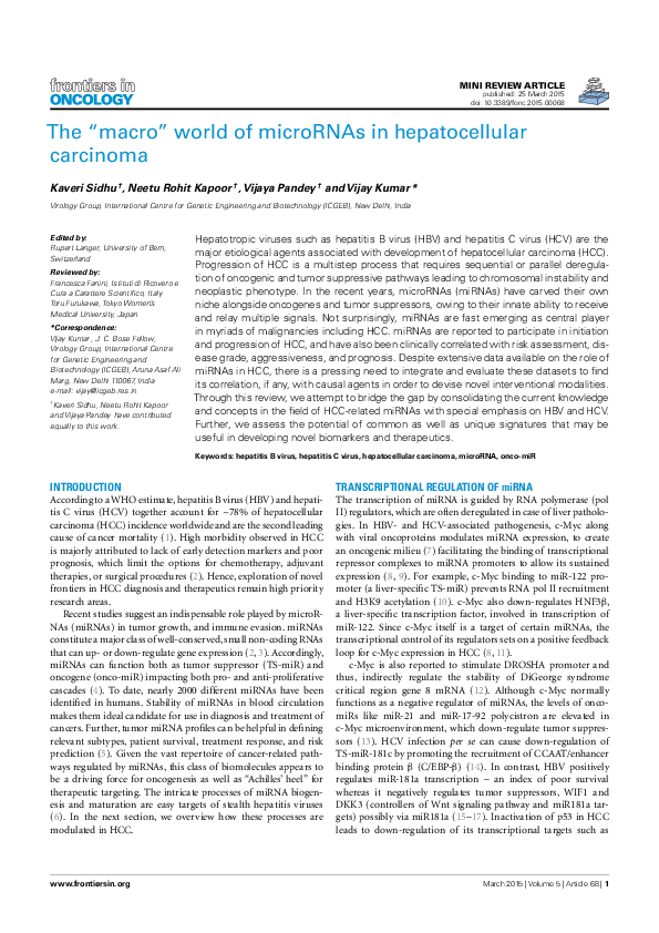 (PDF) The ‘Macro’-world of Micro-RNAs in Hepatocellular Carcinoma