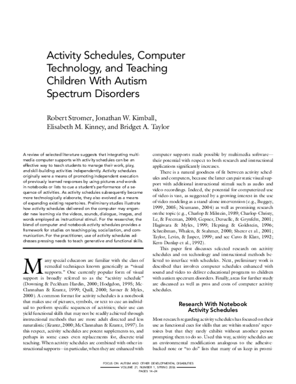(PDF) Activity Schedules, Computer Technology, and Teaching Children ...