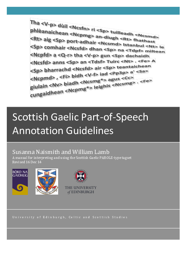 (PDF) Scottish Gaelic Part-of-Speech Annotation Guidelines