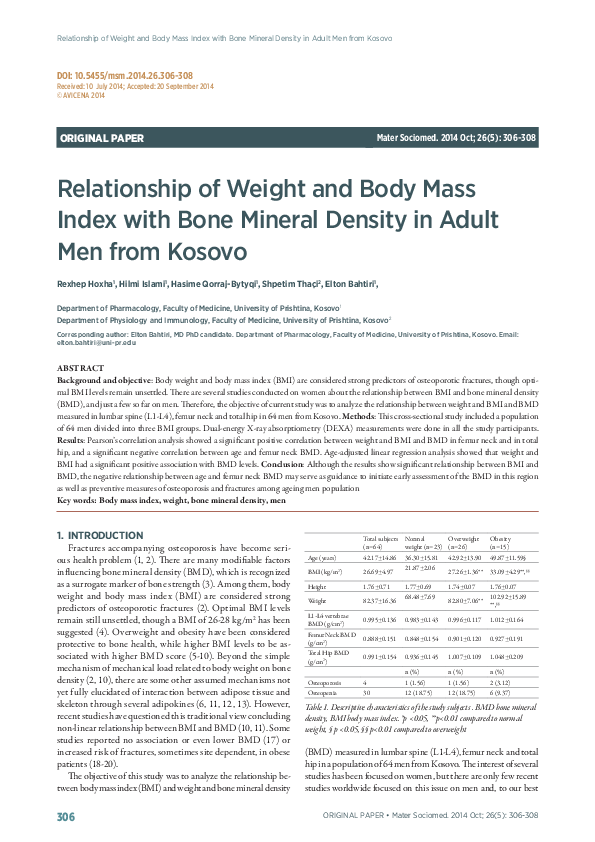 (PDF) Relationship of weight and body mass index with bone mineral ...