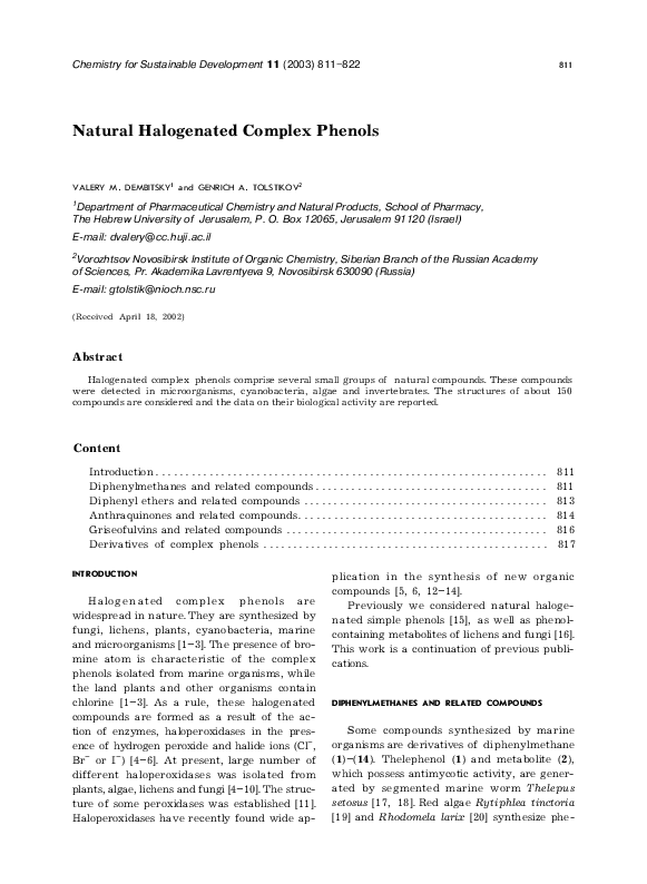 (PDF) Natural Halogenated Complex Phenols Valery M Dembitsky