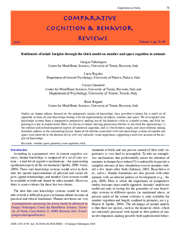 (PDF) Cognition in chicks Rudiments of mind Insights through the chick