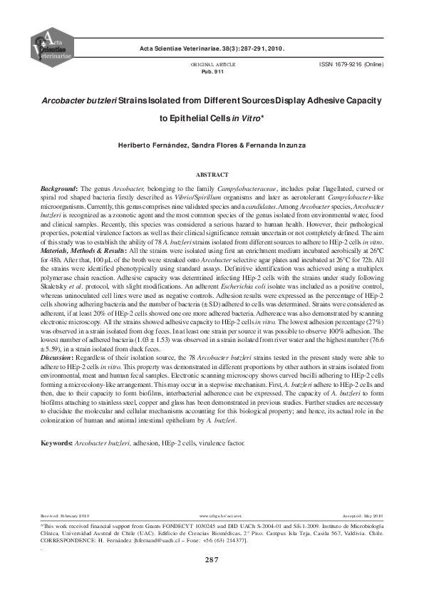 (PDF) Arcobacter butzleri Strains Isolated from Different Sources ...