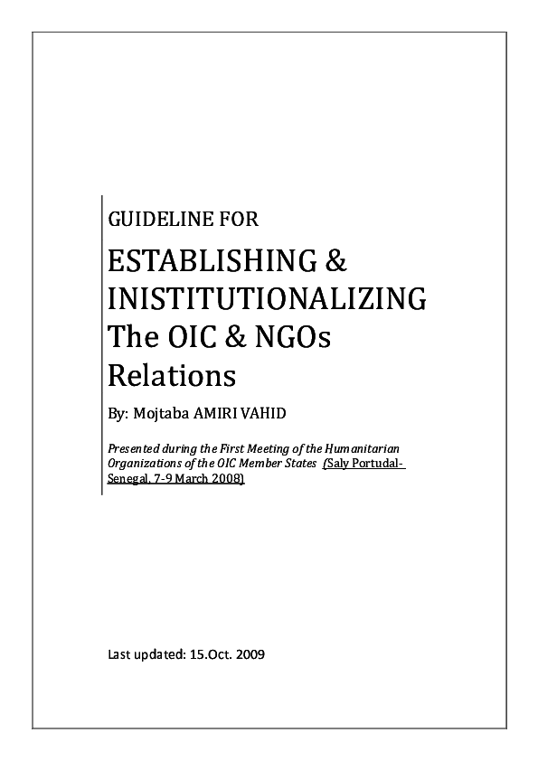 (PDF) GUIDELINE FOR ESTABLISHING & INISTITUTIONALIZING The OIC & NGOs ...