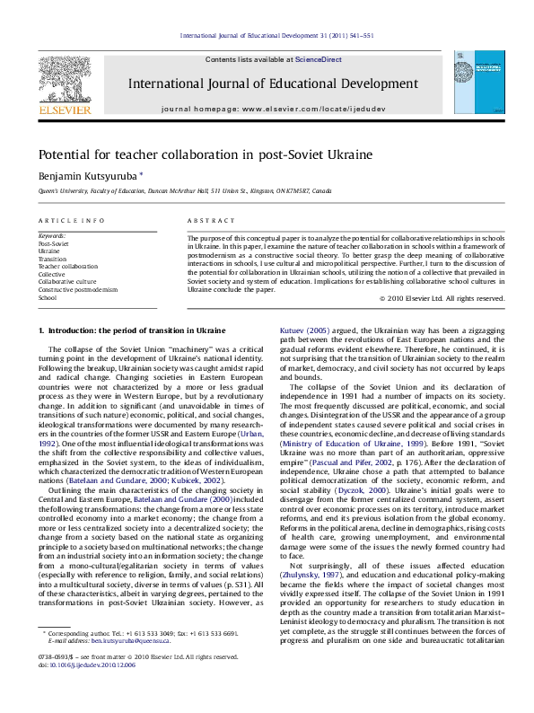 (PDF) Potential for teacher collaboration in post-Soviet Ukraine