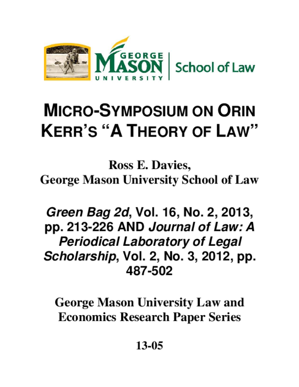 (PDF) Micro-Symposium on Orin Kerr's' A Theory of Law