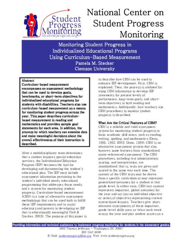 (PDF) National Center on Student Progress Monitoring Monitoring Student Progress in