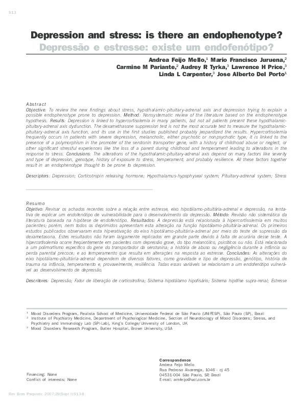 (PDF) Depression and stress: is there an endophenotype? Depressão e ...