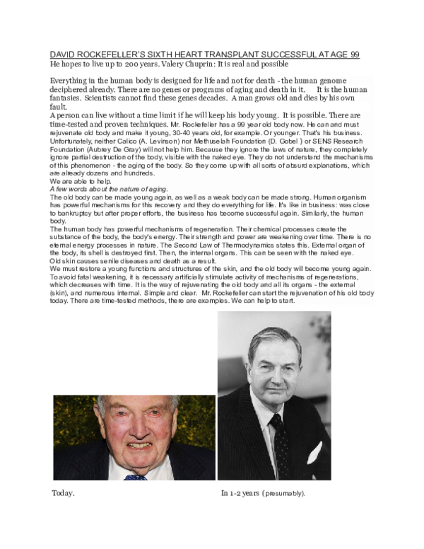 (DOC) DAVID ROCKEFELLER’S SIXTH HEART TRANSPLANT SUCCESSFUL AT AGE 99 ...