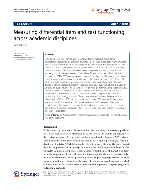 (PDF) Measuring differential item and test functioning across academic ...