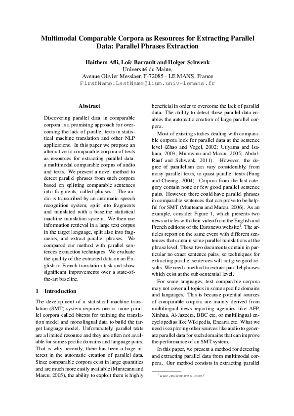 (PDF) Multimodal Comparable Corpora as Resources for Extracting ...