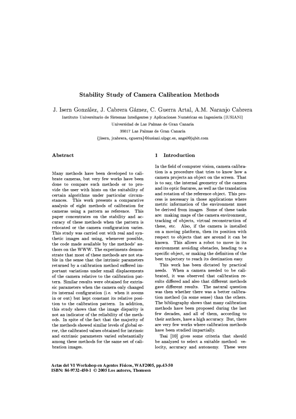 Stability study of camera calibration methods