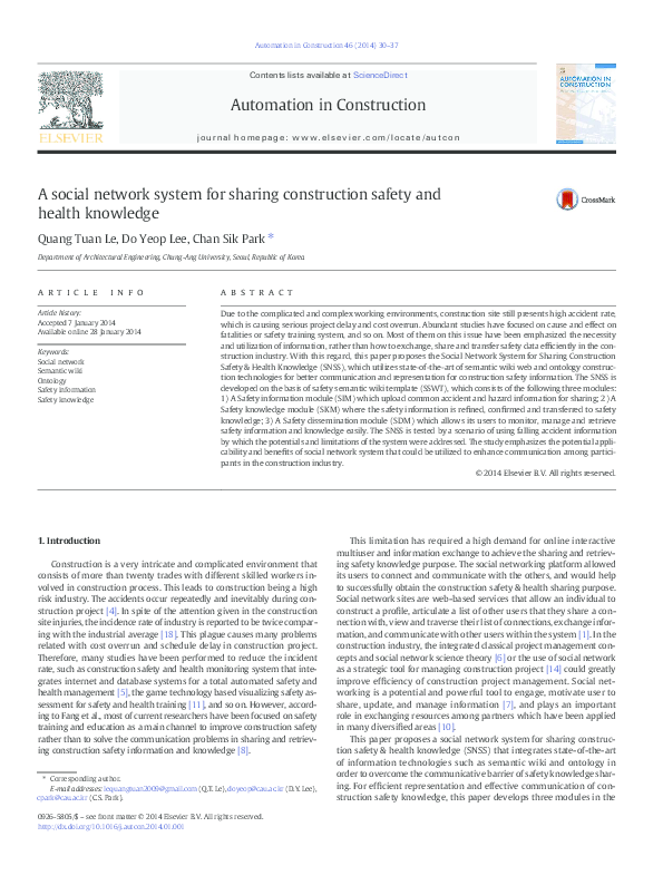 (PDF) A Social Network System for Sharing Construction Safety & Health ...