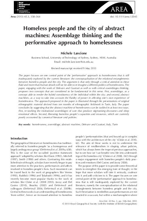 (PDF) Lancione, M. (2013), Homeless people and the city of abstract ...