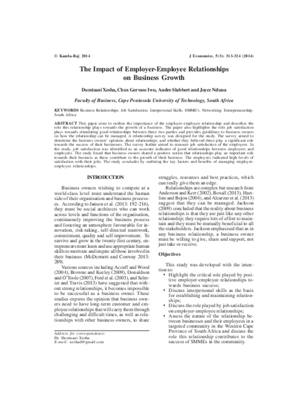 (PDF) The Impact of Employer-Employee Relationships on Business Growth