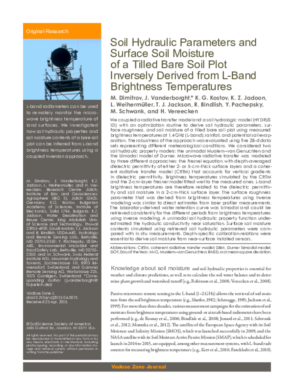 (PDF) Soil Hydraulic Parameters and Surface Soil Moisture of a Tilled ...