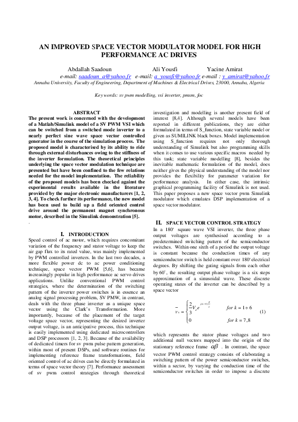 (PDF) AN IMPROVED SPACE VECTOR MODULATOR MODEL FOR HIGH PERFORMANCE AC ...