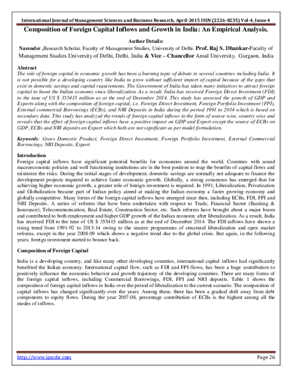 (PDF) Composition of Foreign Capital Inflows and Growth in India An