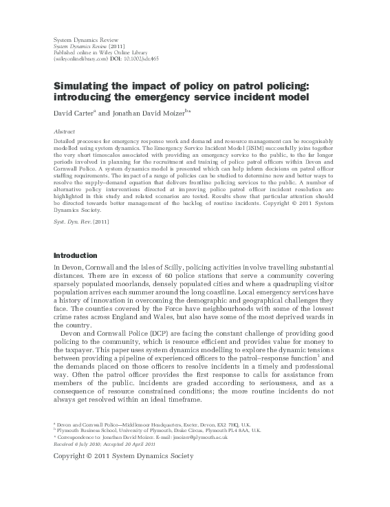 (PDF) Simulating the Impact of Policy on Patrol Policing: Introducing ...