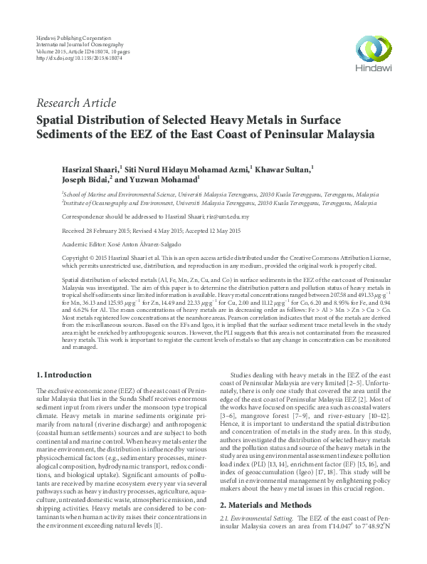 Spatial Distribution of Selected Heavy Metals in Surface Sediments of ...