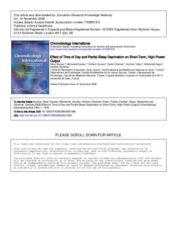 (PDF) Souissi CI 2008 Effect of Time of Day and Partial Sleep ...