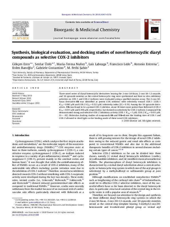 (PDF) Synthesis, biological evaluation, and docking studies of novel ...