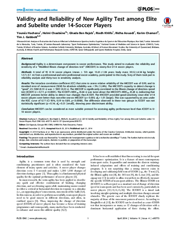 (PDF) Hachana PO 2014 Validity and Reliability of New Agility Test ...