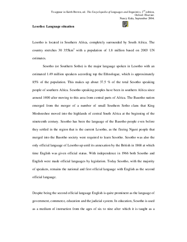 (PDF) Lesotho language situation Nancy Kula Academia.edu