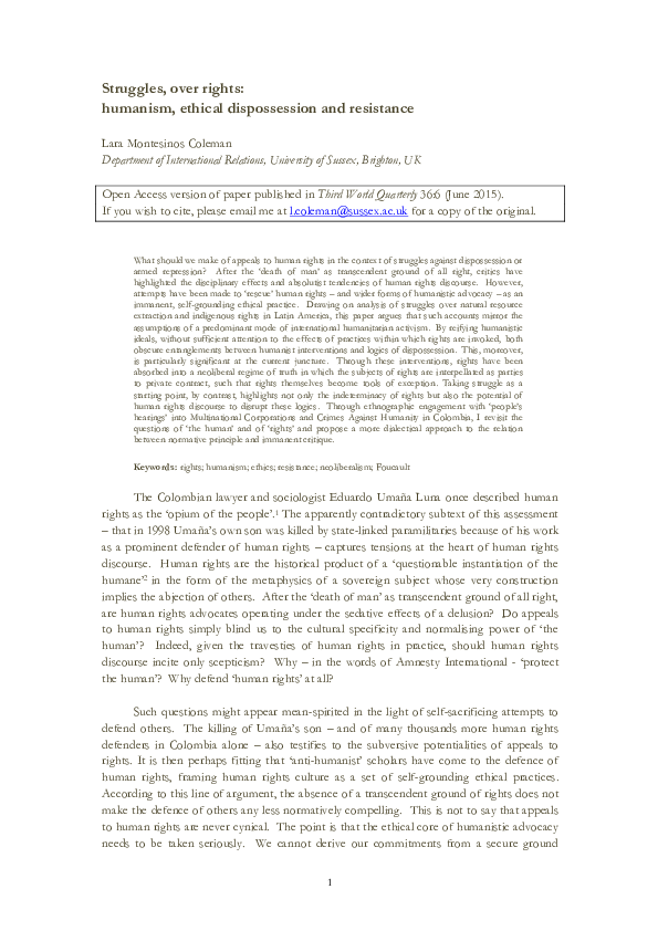  pdf struggles over rights humanism ethical dispossession and