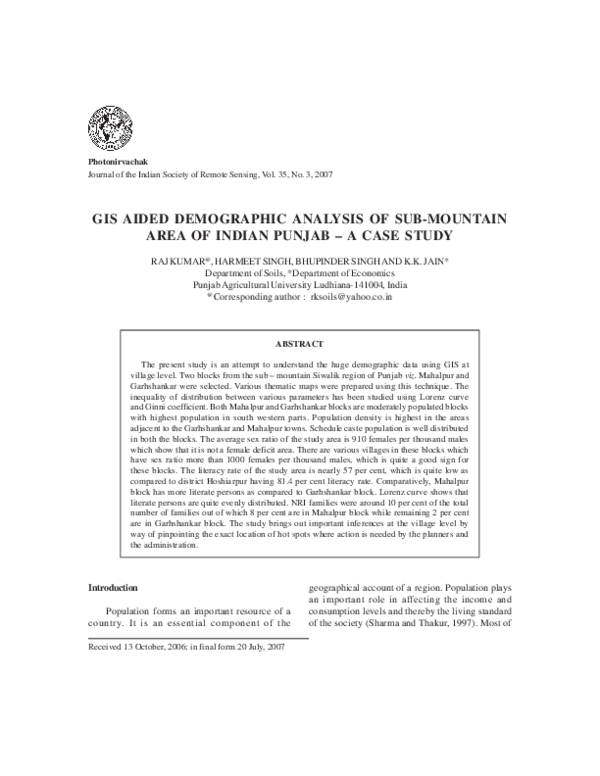 (PDF) GIS AIDED DEMOGRAPHIC ANALYSIS OF SUB-MOUNTAIN AREA OF INDIAN ...