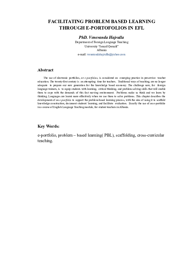 (DOC) FACILITATING PROBLEM BASED LEARNING THROUGH E-PORTOFOLIOS IN EFL